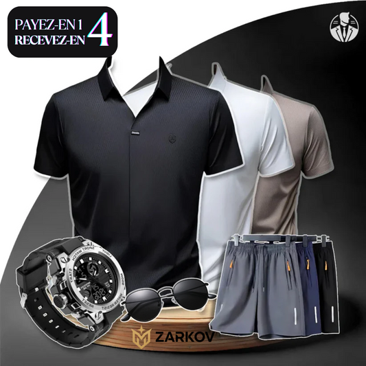 [Payez-en 1, Recevez-en 4] Kit de Chemises en Soie Glacée et Polyester + CADEAUX : 3 Shorts, Montre et Lunettes