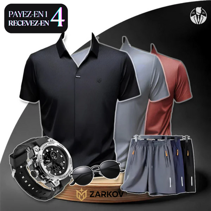 [Payez-en 1, Recevez-en 4] Kit de Chemises en Soie Glacée et Polyester + CADEAUX : 3 Shorts, Montre et Lunettes